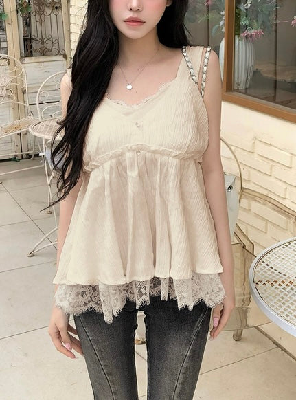 日本直送 [預購] 拼接蕾絲屬次感背心 ◍ 3色入