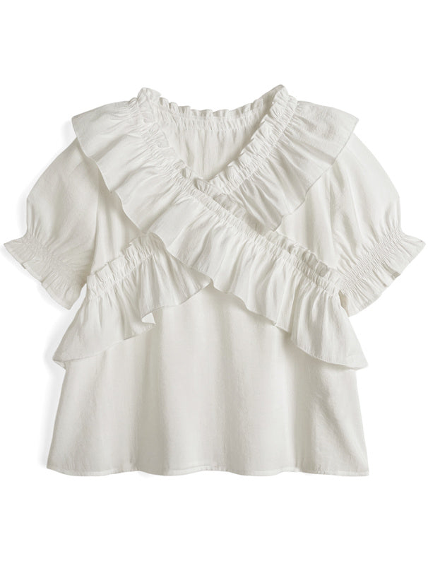 日本直送 [預購] 交叉皺褶Ruffle邊上衣 ◍ 3色入