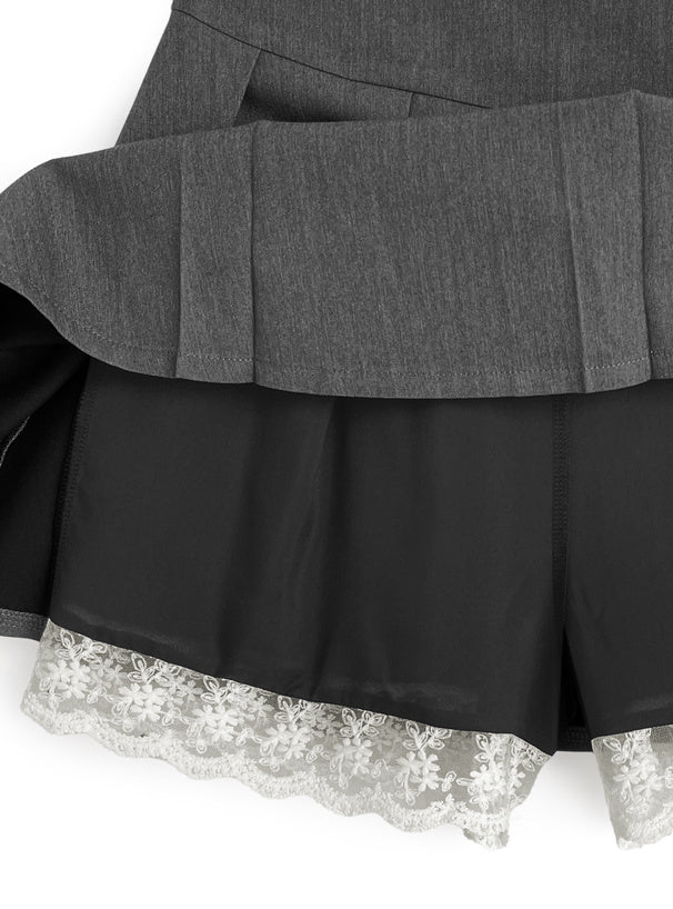 日本直送 [預購] 一套3件 ⇉ Dot薄紗上衣➕荷葉邊背心➕Lace百褶裙