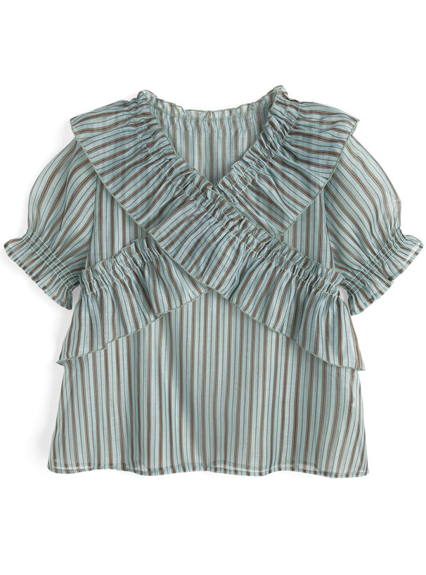 日本直送 [預購] 薄荷朱古力間條·交叉皺褶上衣
