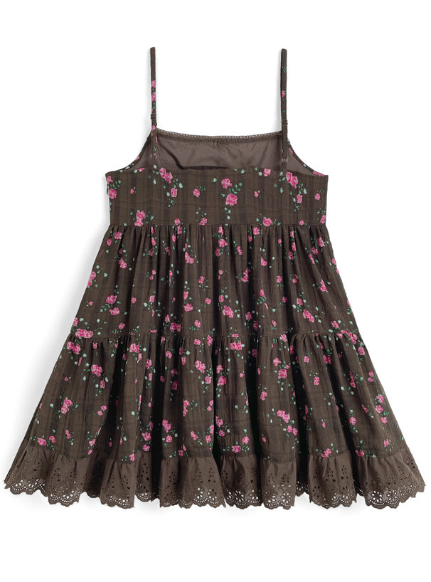 日本直送 [預購] Ruffle通花下擺౨ৎ碎花吊帶裙 (啡 ブラウン)