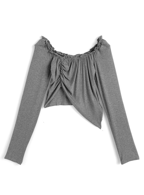 日本直送 [預購] 皺摺針織上衣➕掛頸背心 (灰 x 黑 グレー x ブラック)