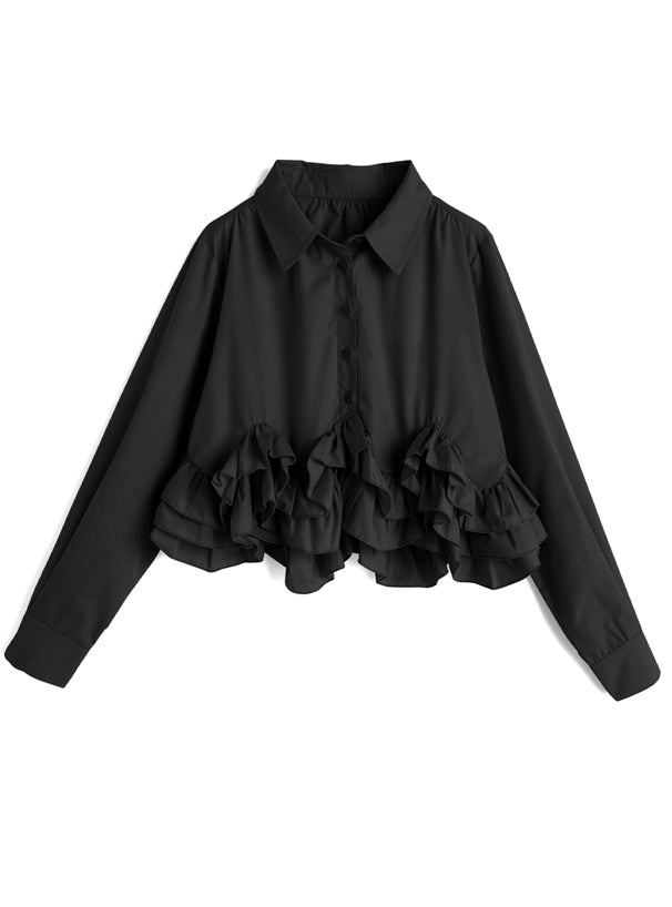 日本直送 [預購] 20%棉☁️ 下擺Ruffle恤衫 ◍ 4色入