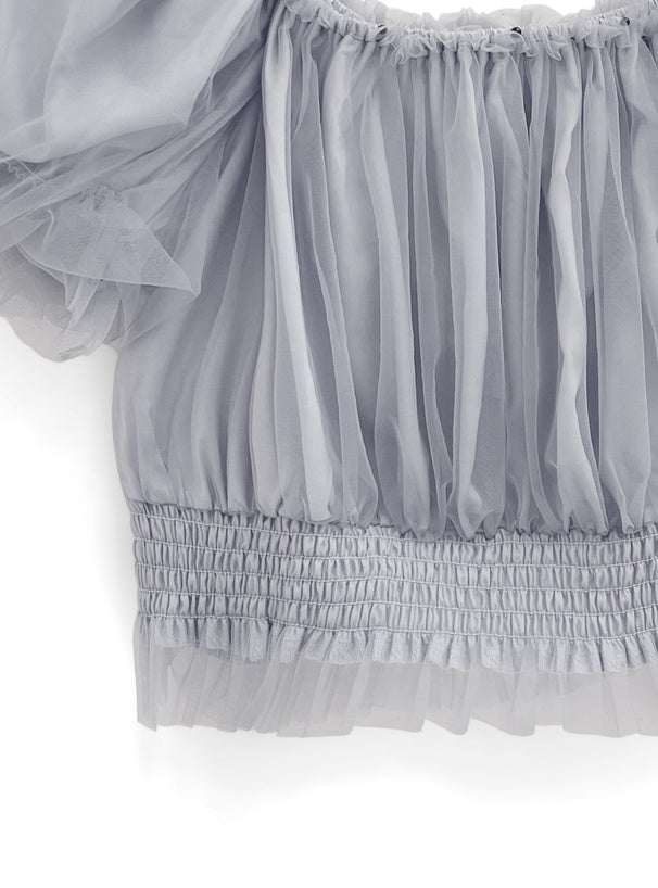 日本直送 [預購] 泡泡袖·方領紗紗上衣 ◍ 4色入