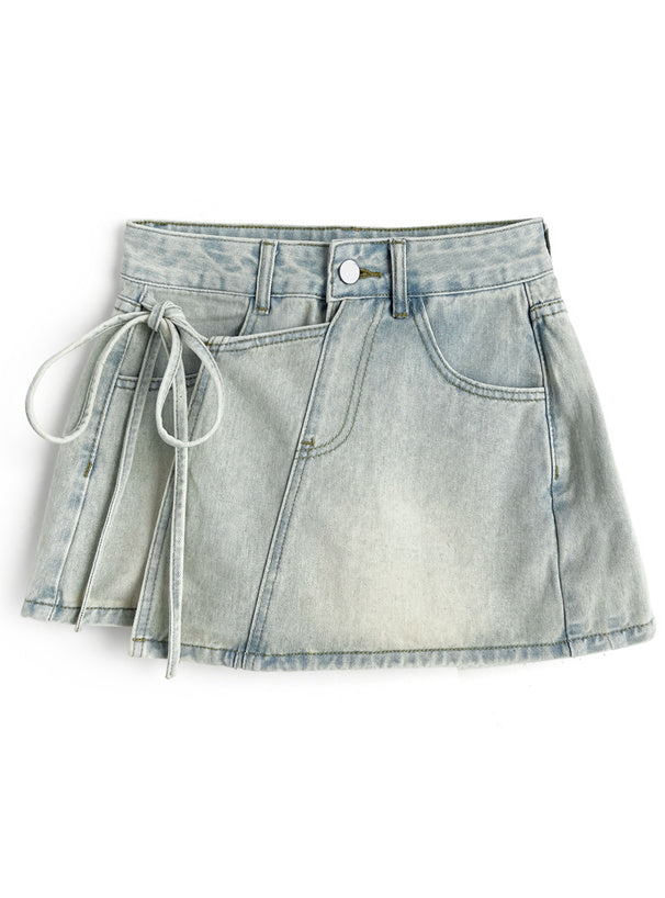 日本直送 [預購] 側蝴蝶結౨ৎ洗水色 牛仔裙褲  (Blue ブルー)