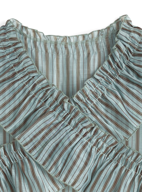 日本直送 [預購] 薄荷朱古力間條·交叉皺褶上衣