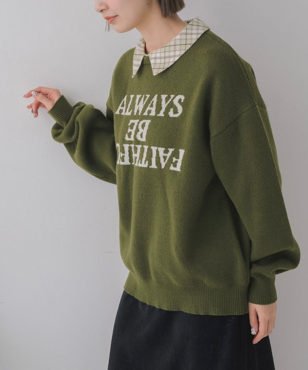 日本直送 [預購] 扮2件·格仔恤領拼針織毛衣 ◍ 3色入