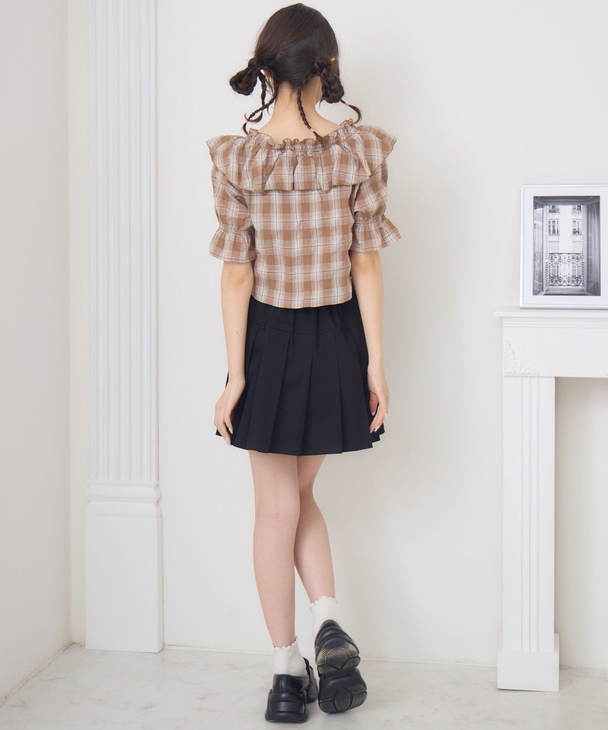日本直送 [預購] 交叉Ruffle邊格仔上衣 ◍ 2色入