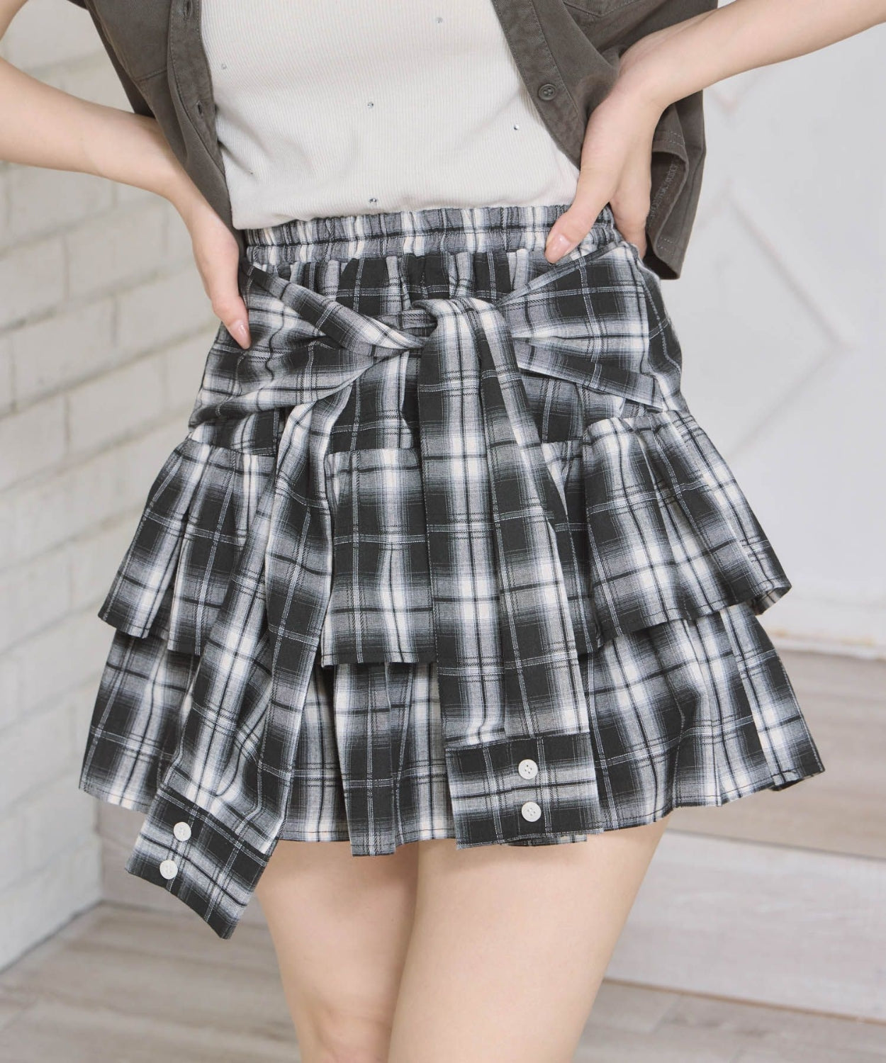 日本直送 [預購] 格仔·恤衫料短裙 ◍ 2色入