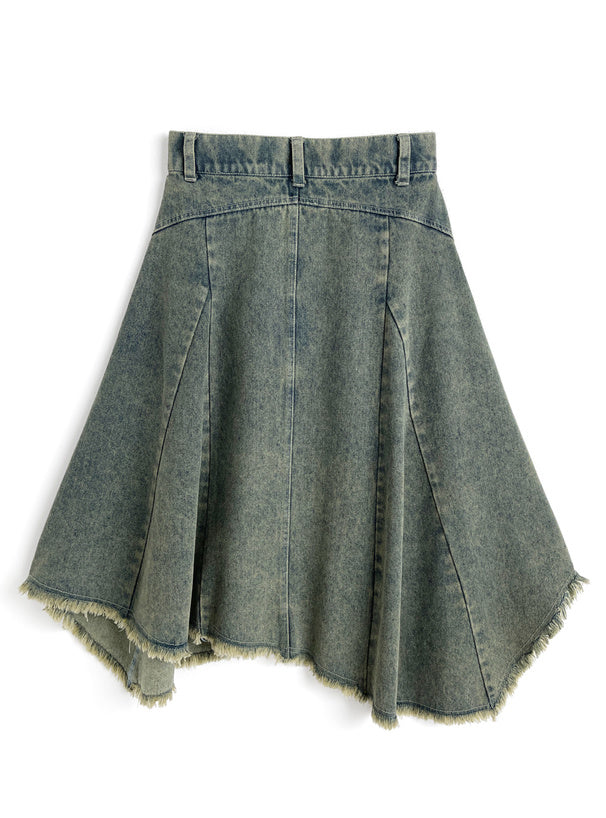 日本直送 [預購] 不規則·流穌邊·洗水色牛仔裙 (藍 ブルー)