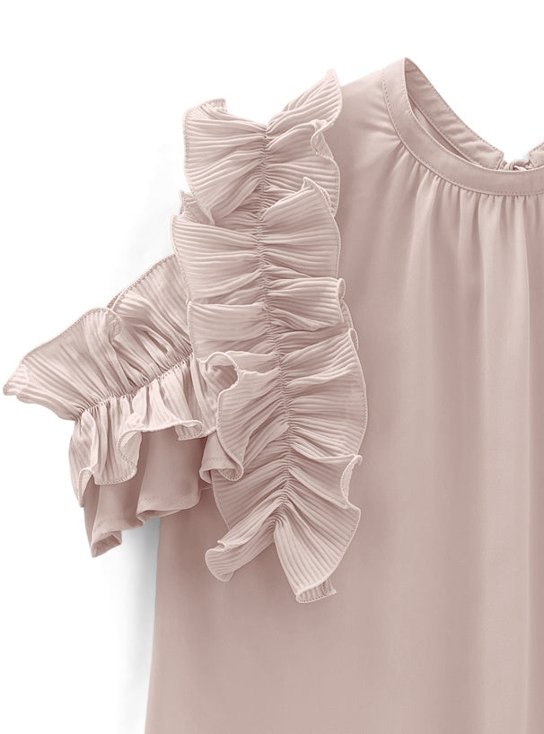 日本直送 [預購] 荷葉袖邊·露肩雪紡上衣 ◍ 4色入