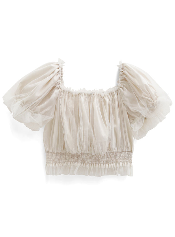 日本直送 [預購] 泡泡袖·方領紗紗上衣 ◍ 4色入