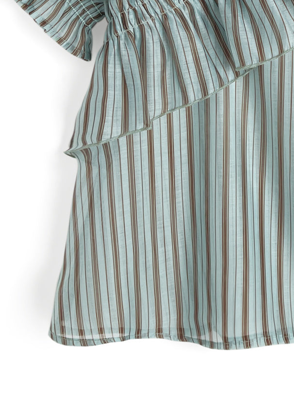 日本直送 [預購] 薄荷朱古力間條·交叉皺褶上衣