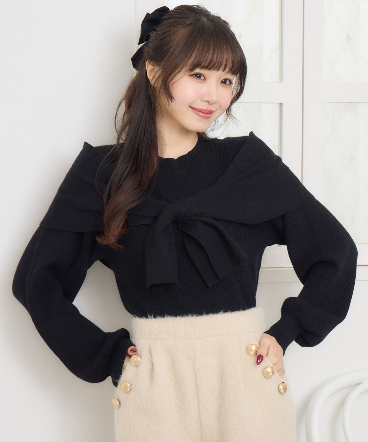 日本直送 [預購] 蝴蝶౨ৎ 披肩領口·針織上衣 ◍ 2色入