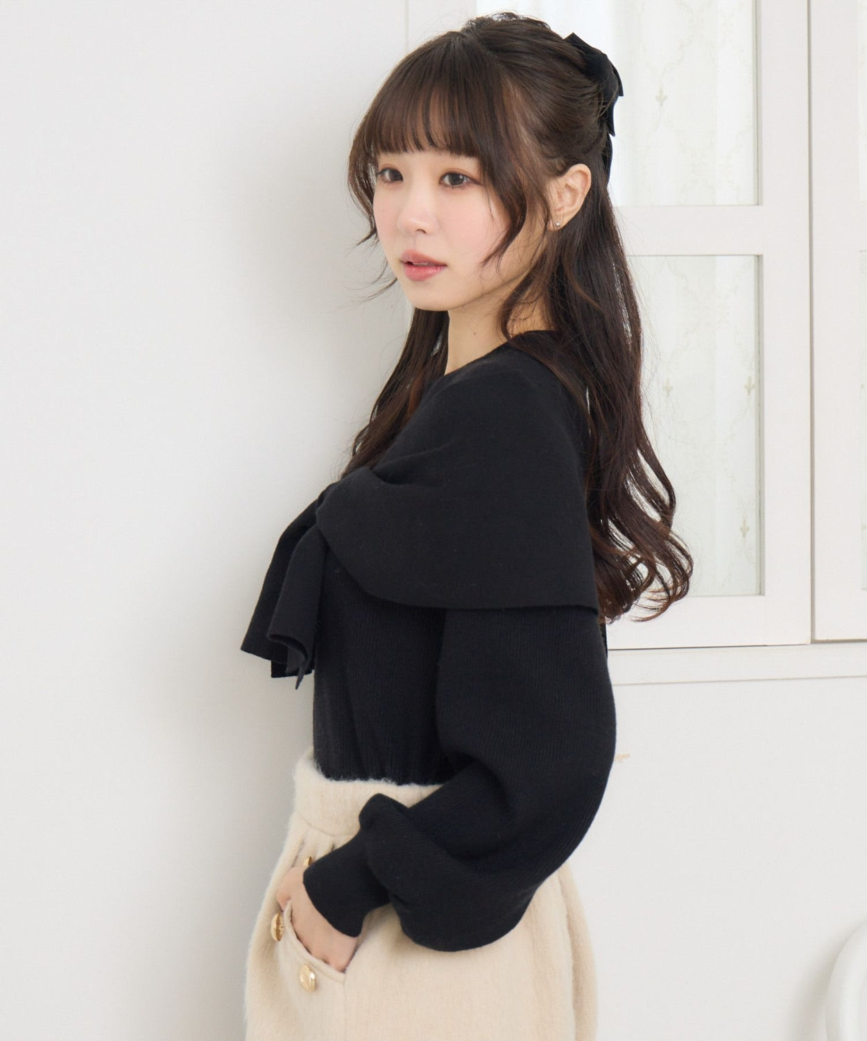 日本直送 [預購] 蝴蝶౨ৎ 披肩領口·針織上衣 ◍ 2色入