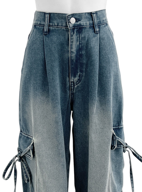 日本直送 [預購] 洗水色·側蝴蝶౨ৎ 袋寛腳牛仔褲 ◍ 2色入