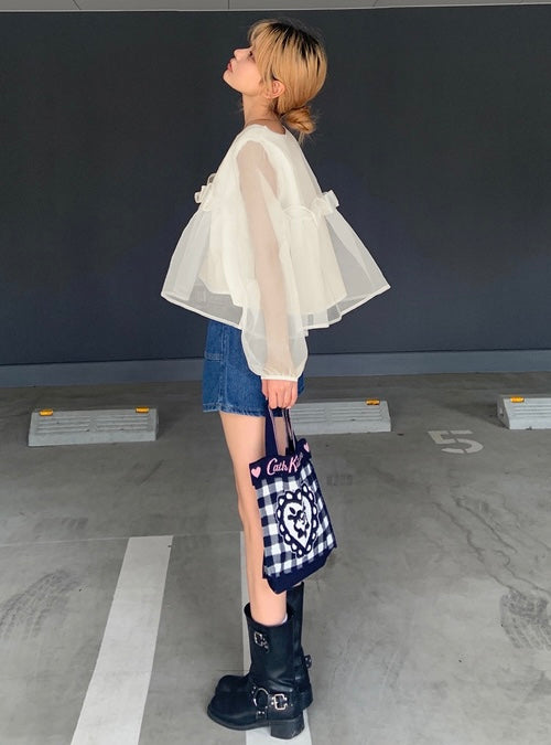 日本直送 [預購] 拼接柔軟薄紗Ruffle邊上衣 ◍3色入