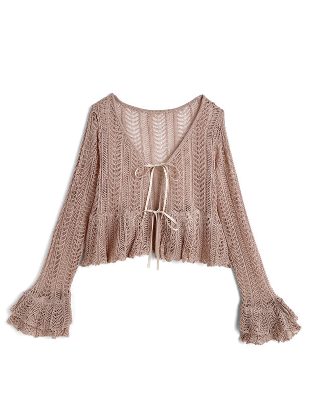 日本直送 [預購] 蝴蝶綁帶౨ৎ鏤空針織外套 ◍ 3色入