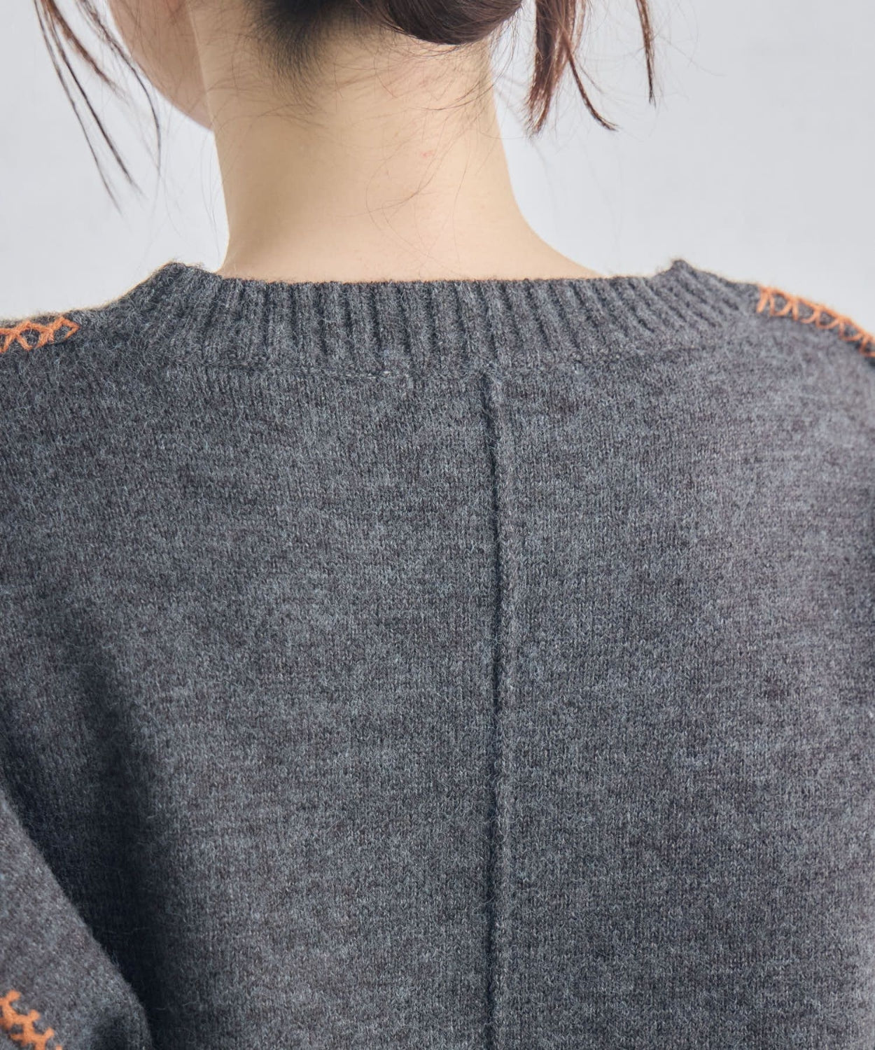 日本直送 [預購] 拼色刺繡🧶針織毛衣 (灰 チャコールグレー)
