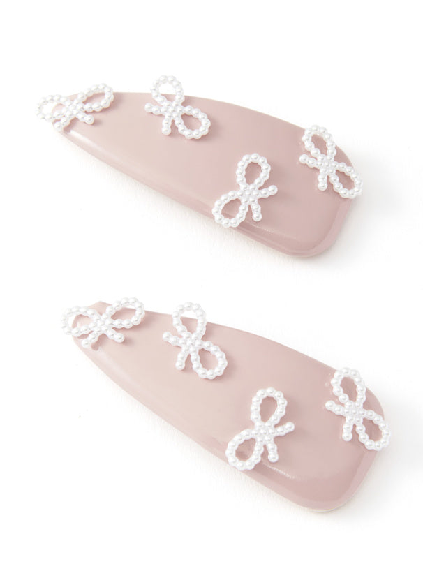 日本直送 [預購] 珍珠蝴蝶結౨ৎ 皮革髮夾◍ 4色入