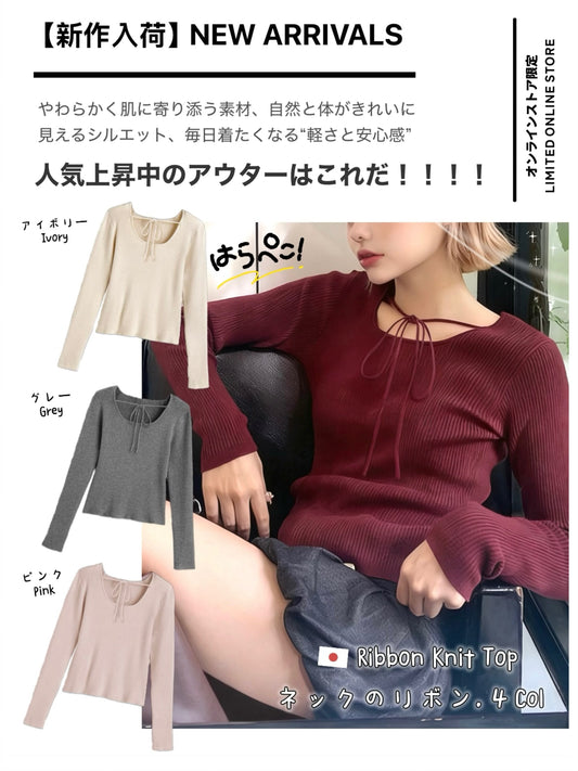 日本直送 [預購] 領口綁帶౨ৎ針織上衣 ◍ 4色入