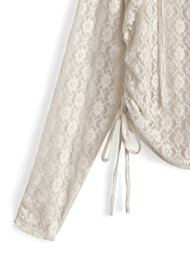 日本直送 [預購] 側抽繩౨ৎ帶帽花花蕾絲外套 ◍ 2色入