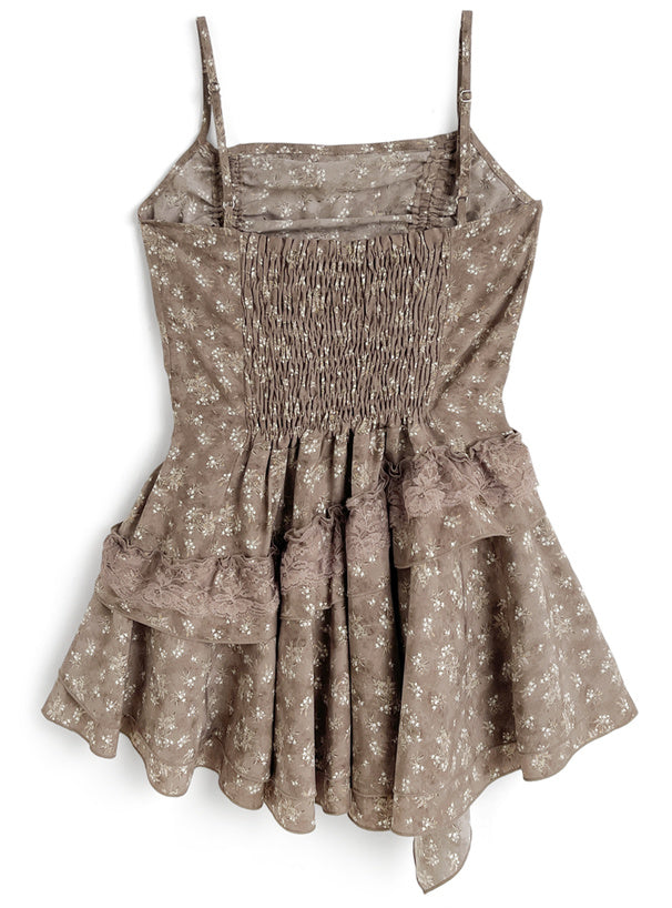 日本直送 [預購] 碎花拼接蕾絲·Ruffle吊帶裙 ◍ 3色入