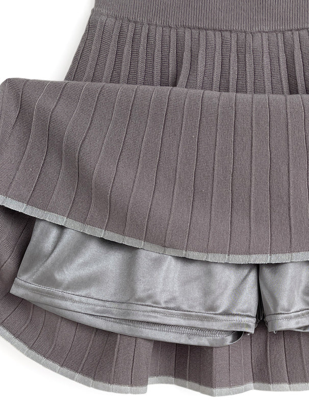 日本直送 [現貨/ 預購] 一套3件 ⇉ 扮2件背心拼接格仔恤衫➕可拆卸領呔➕針織百褶短裙 ◍ 2色入