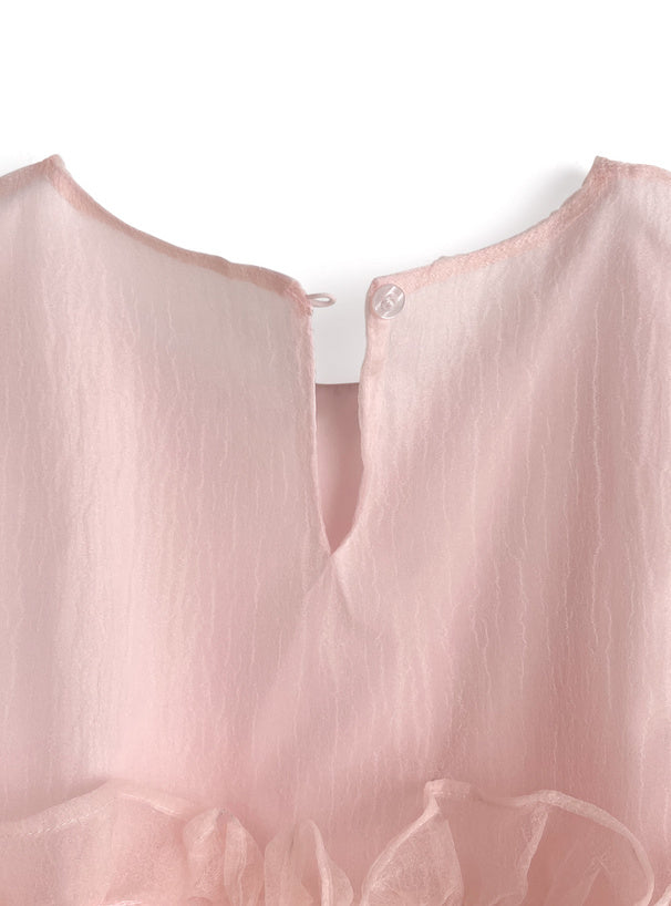 日本直送 [預購] 拼接柔軟薄紗Ruffle邊上衣 ◍3色入