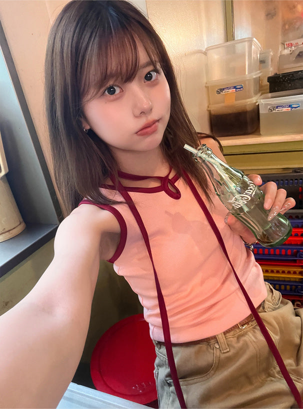 日本直送 [預購] 拼色·綁帶掛頸背心 ◍ 3色入