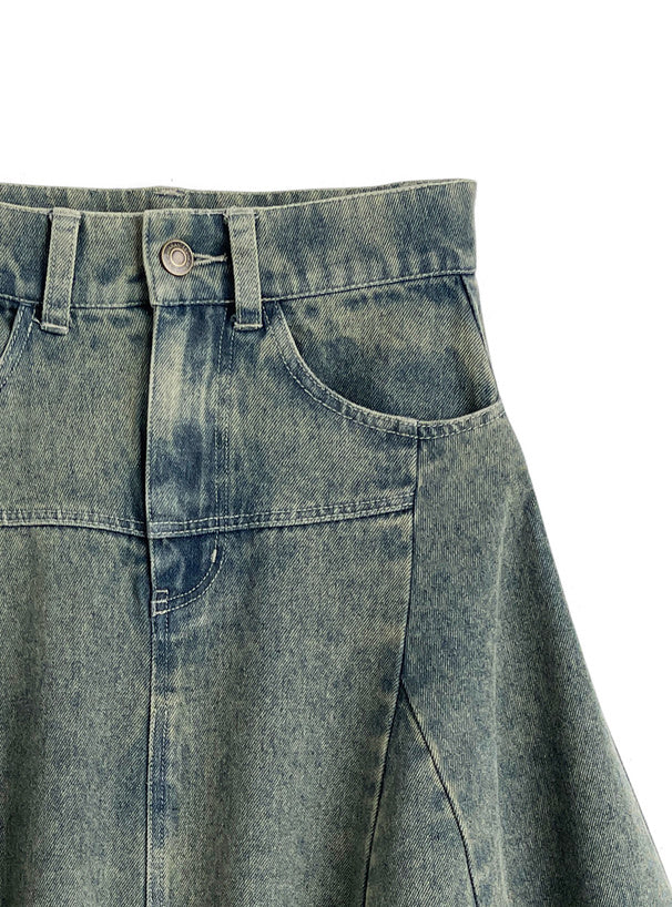 日本直送 [預購] 不規則·流穌邊·洗水色牛仔裙 (藍 ブルー)