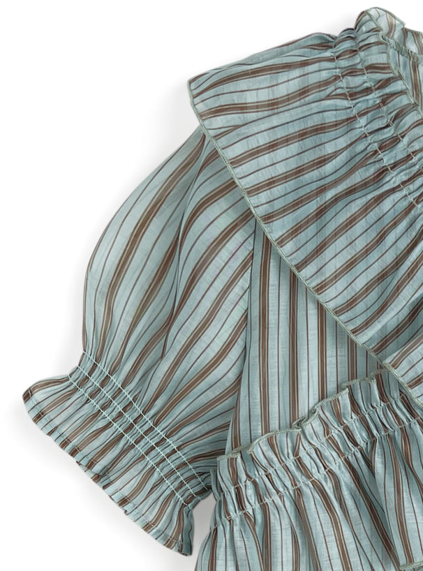 日本直送 [預購] 薄荷朱古力間條·交叉皺褶上衣