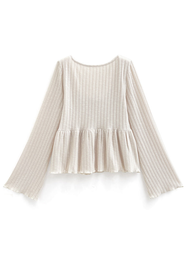 日本直送 [預購] 方領Ruffle下擺針織上衣 ◍ 3色入