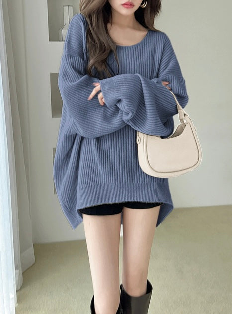 日本直送 [預購] 前短後長·圓領軟糯針織上衣 ◍ 4色入