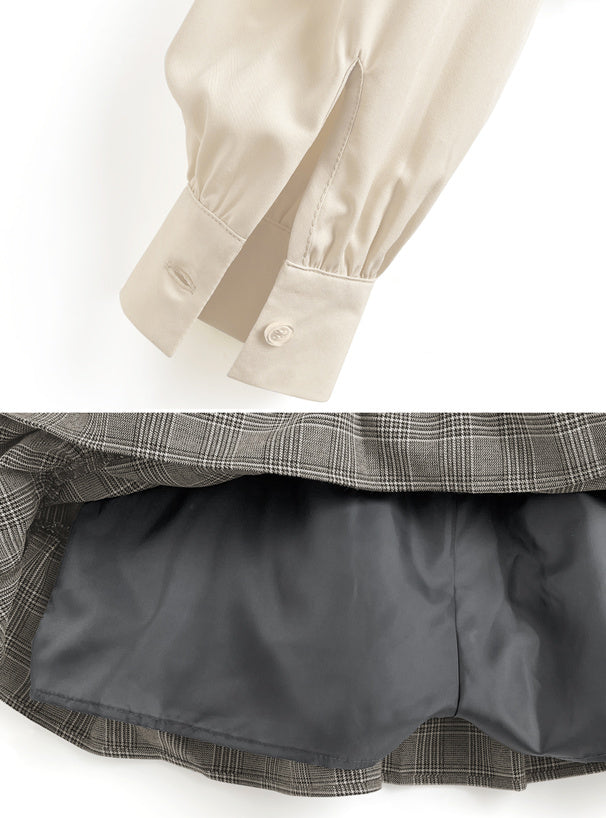 日本直送 [預購] 一套2件setup ⇉ 格仔拼接恤衫➕蛋糕短裙