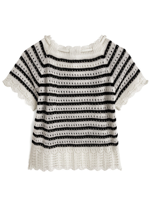 日本直送 [預購] 間條鏤空針織配蝴蝶౨ৎ 上衣