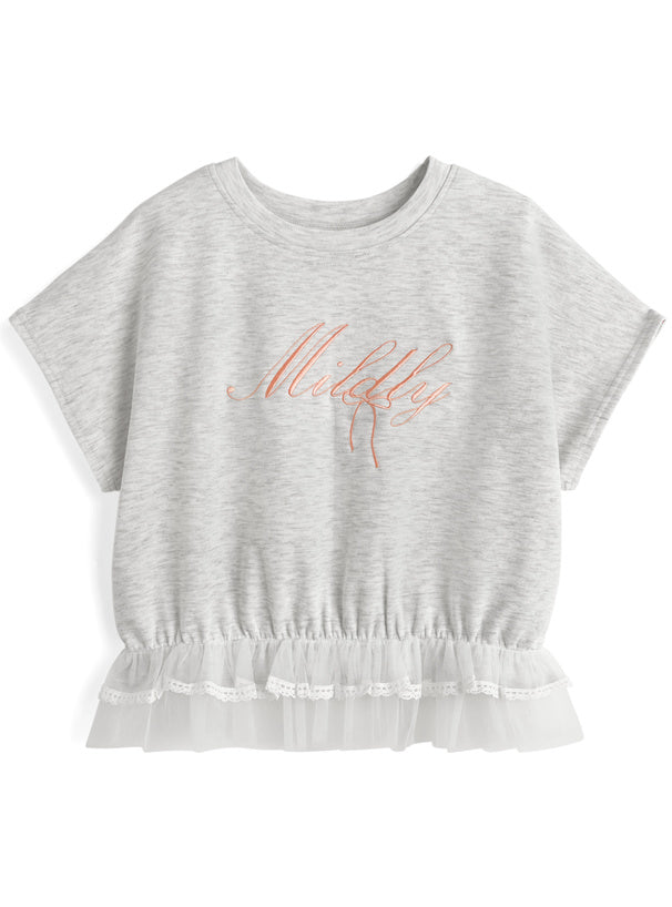 日本直送 [預購] 刺繡౨ৎ文字Logo 紗紗下擺·拼接棉料上衣 ◍ 2色入