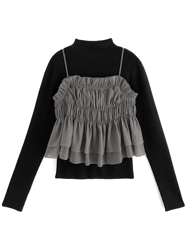 日本直送 [預購] 一套2件setup ⇉ 後綁蝴蝶౨ৎ背心➕企領針織上衣 ◍ 3色入