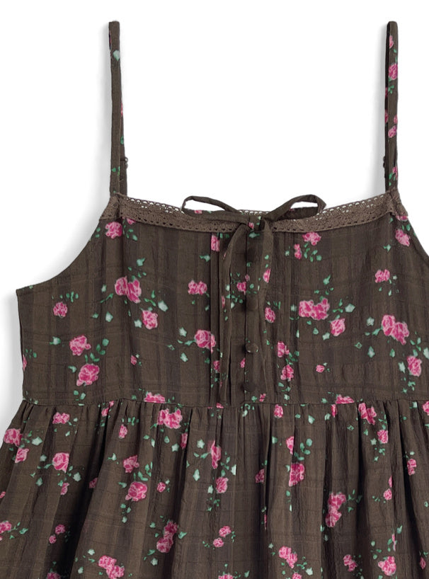 日本直送 [預購] Ruffle通花下擺౨ৎ碎花吊帶裙 (啡 ブラウン)