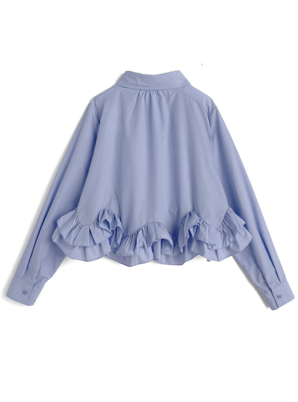 日本直送 [預購] 20%棉☁️ 下擺Ruffle恤衫 ◍ 4色入