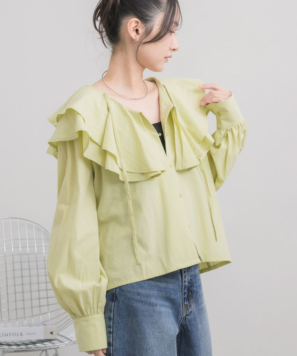 日本直送 [預購] 層次Ruffle領口౨ৎ棉料上衣 ◍ 3色入