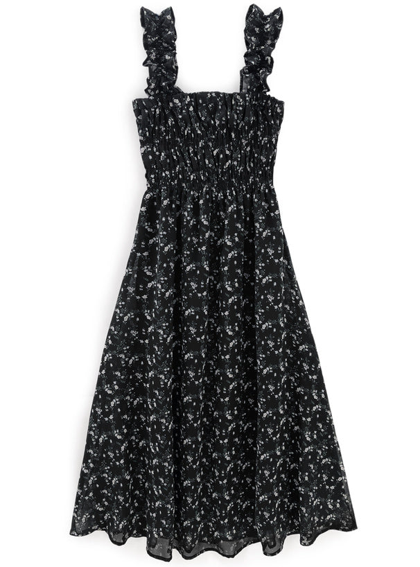 日本直送 [預購] 輕盈雪紡·碎花吊帶裙 (黑 ブラック)