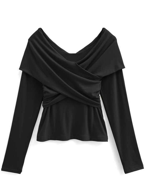 日本直送 [預購] 顯瘦瘦·交叉領口針織上衣 ◍ 3色入