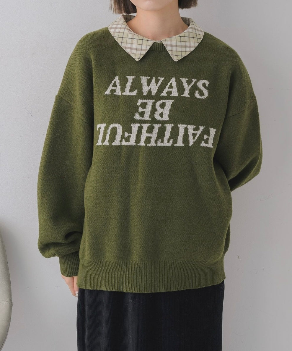 日本直送 [預購] 扮2件·格仔恤領拼針織毛衣 ◍ 3色入