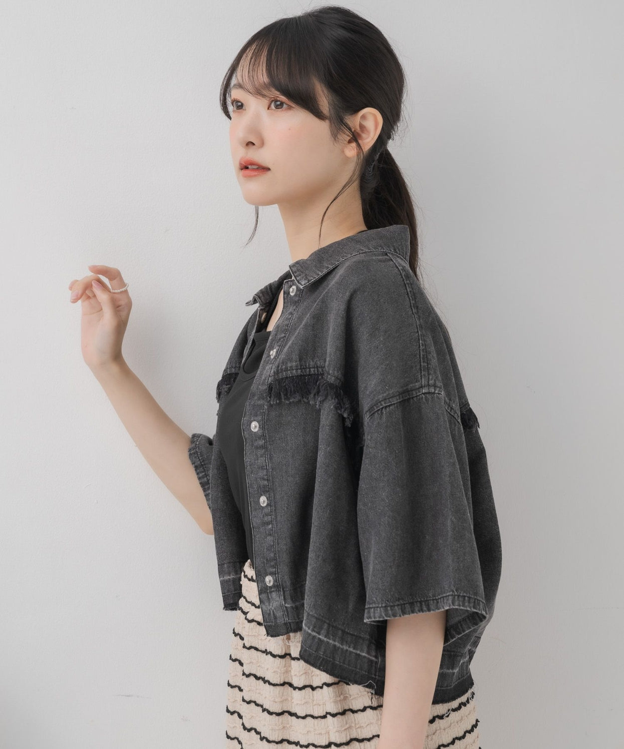 日本直送 [預購] 前後流蘇·牛仔恤衫 ◍ 2色入