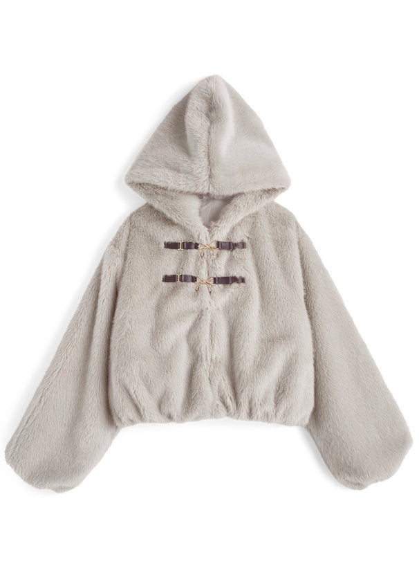 日本直送 [預購] 蝴蝶౨ৎ鈕扣·帶帽·保暖毛毛外套 ◍ 2色入