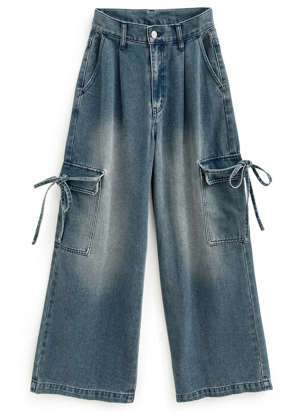 日本直送 [預購] 洗水色·側蝴蝶౨ৎ 袋寛腳牛仔褲 ◍ 2色入