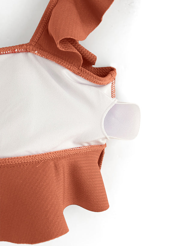 日本直送 [預購] 日本水著·一套2件 ⇉ 荷葉邊上衣➕高腰泳褲 ◍ 2色入