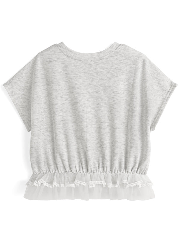 日本直送 [預購] 刺繡౨ৎ文字Logo 紗紗下擺·拼接棉料上衣 ◍ 2色入