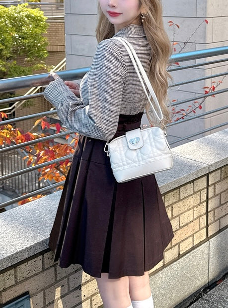 日本直送 [預購] 格仔恤拼接連身裙 (啡 ブラウン)